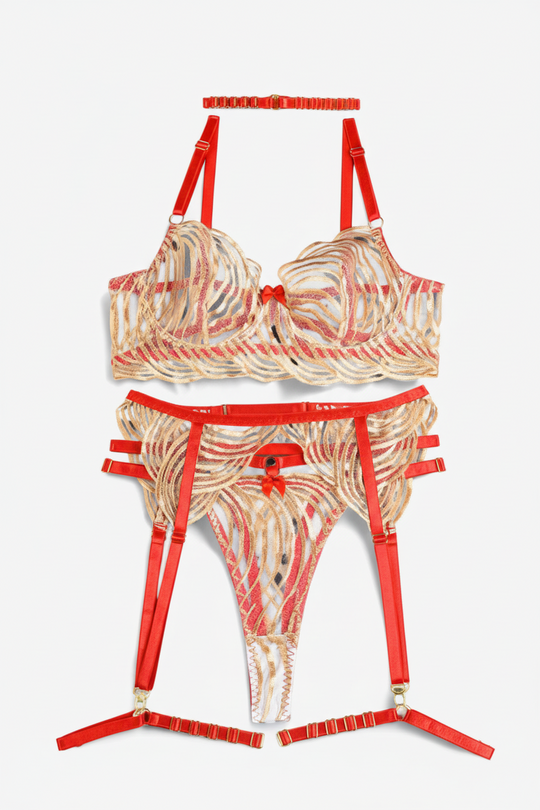 Celestia Gold Veil Garter Set-Gold-L-Basques-StylinArts