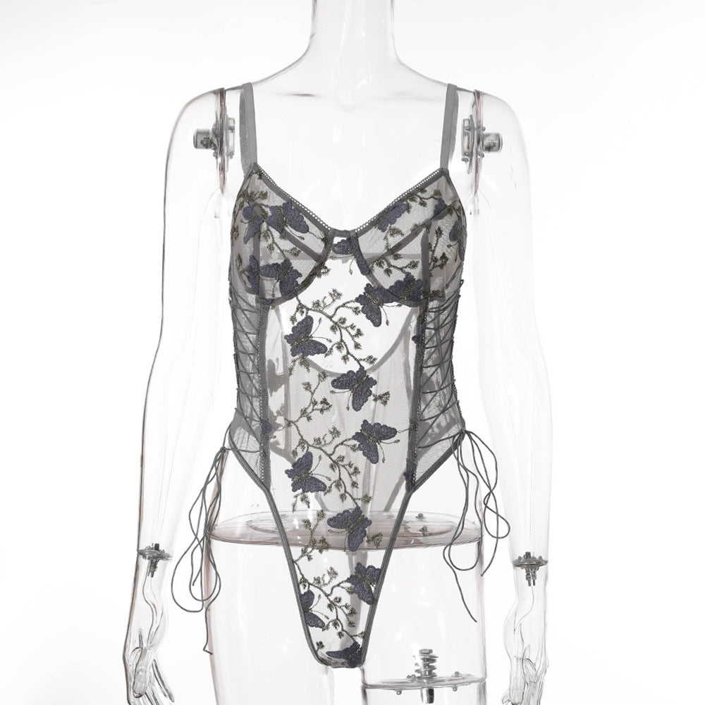 Lunaria Embroidered Illusion Bodysuit-Grey-L-Bodies & Teddies-StylinArts