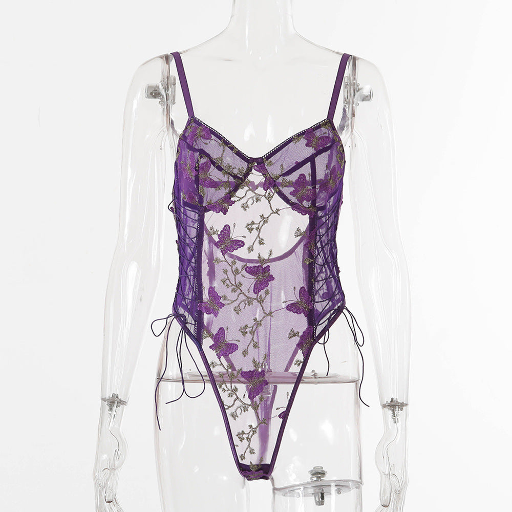 Lunaria Embroidered Illusion Bodysuit-Purple-L-Bodies & Teddies-StylinArts