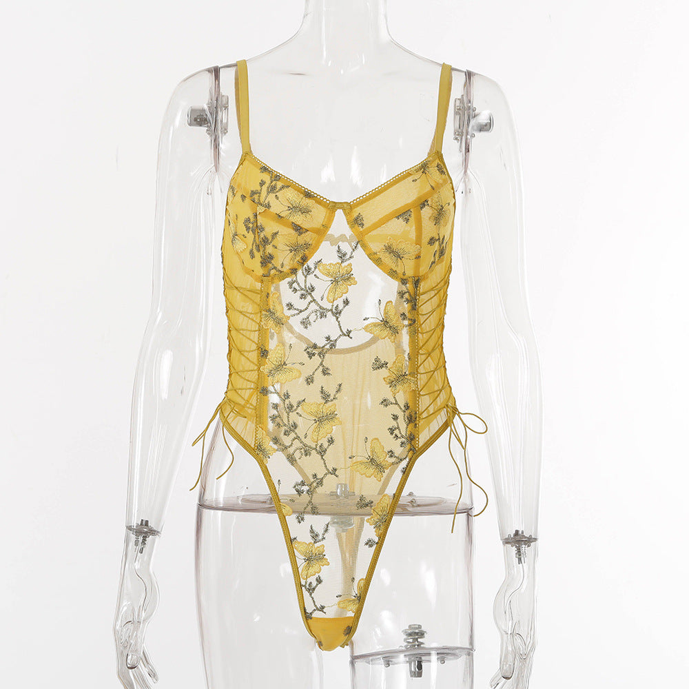 Lunaria Embroidered Illusion Bodysuit-Yellow-L-Bodies & Teddies-StylinArts
