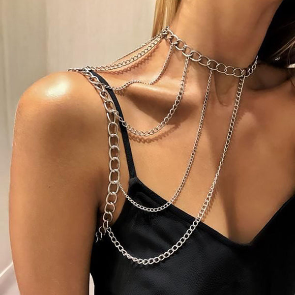 Cascading Elegance: Multi-Layered Silver Body Chain