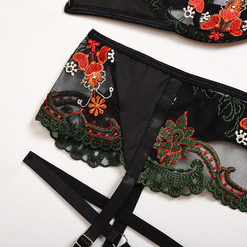 Enchanted Garden Embroidered Lingerie Set-Black-L-Basques-StylinArts