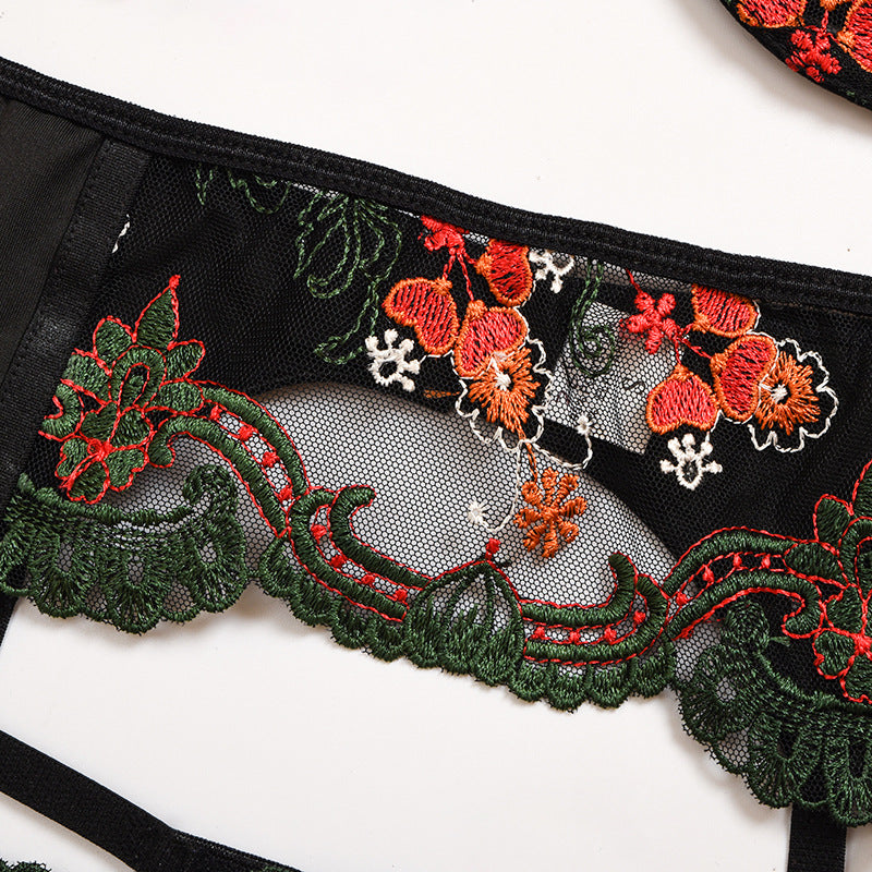 Enchanted Garden Embroidered Lingerie Set-Black-L-Basques-StylinArts