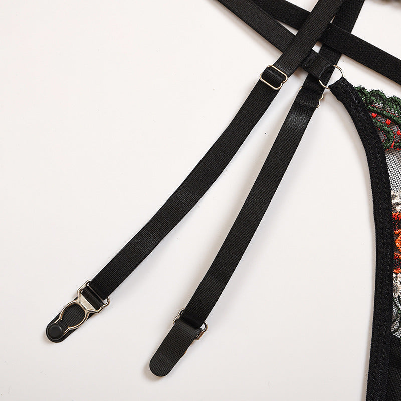 Enchanted Garden Embroidered Lingerie Set-Black-L-Basques-StylinArts