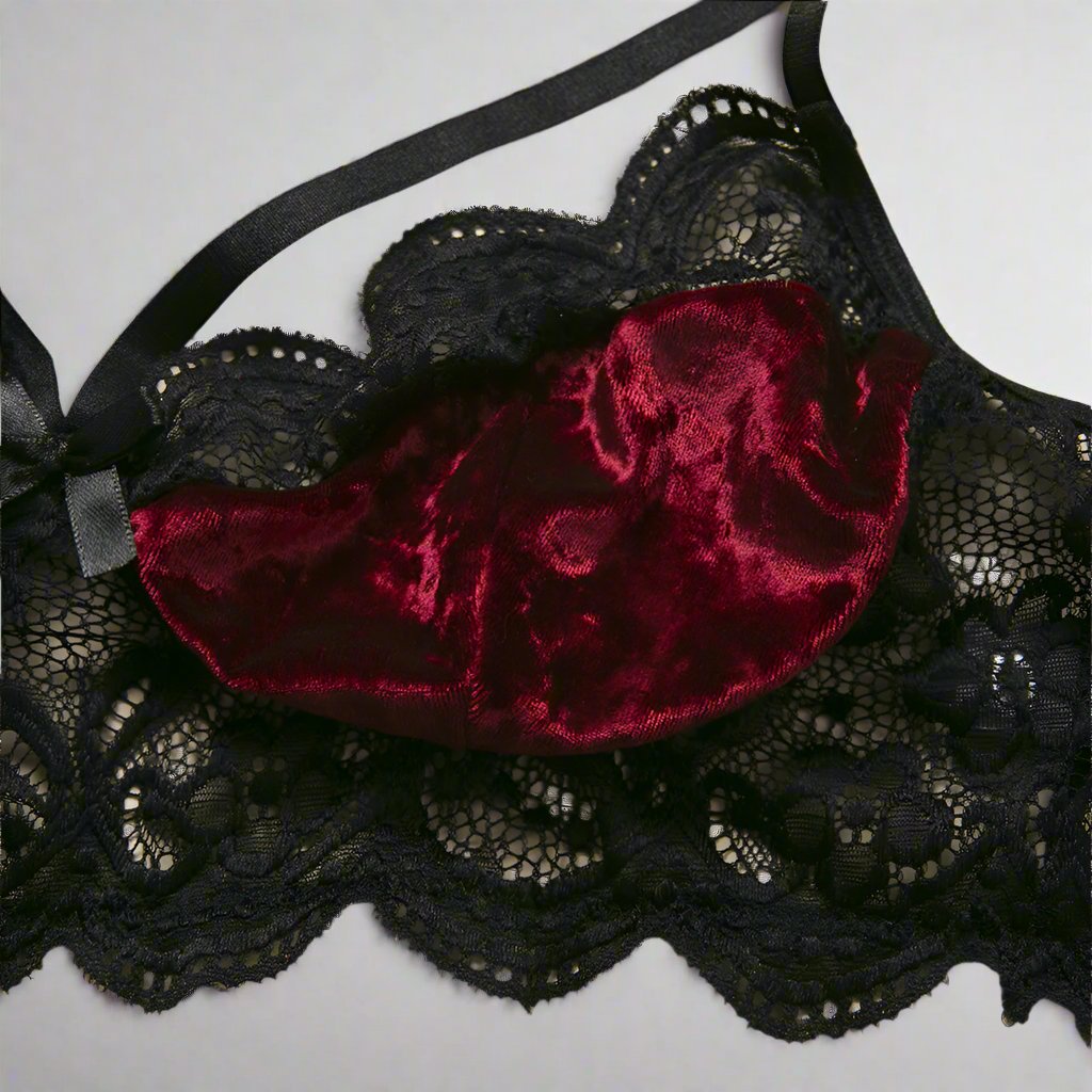 Veloura Velvet & Lace Strappy Lingerie Set-Green-L-Bras and Briefs-StylinArts