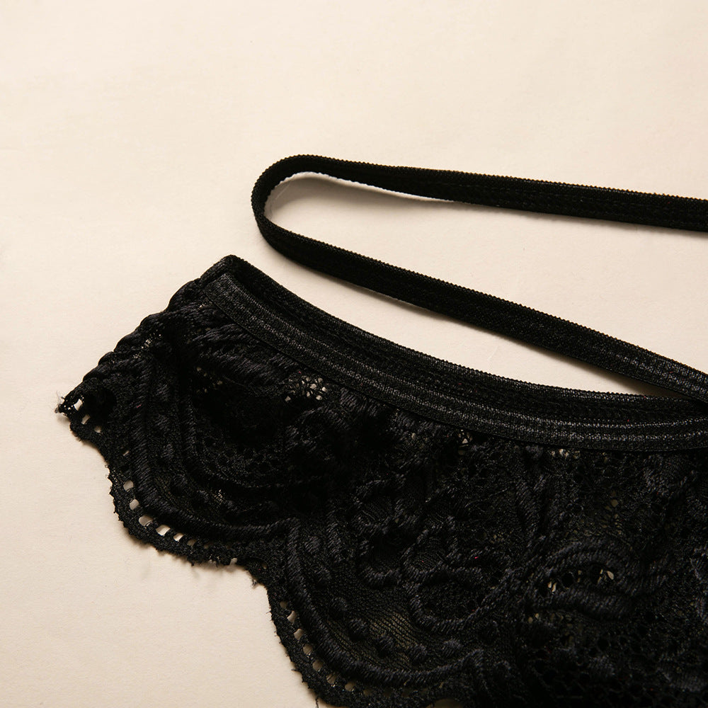 Veloura Velvet & Lace Strappy Lingerie Set-Green-L-Bras and Briefs-StylinArts