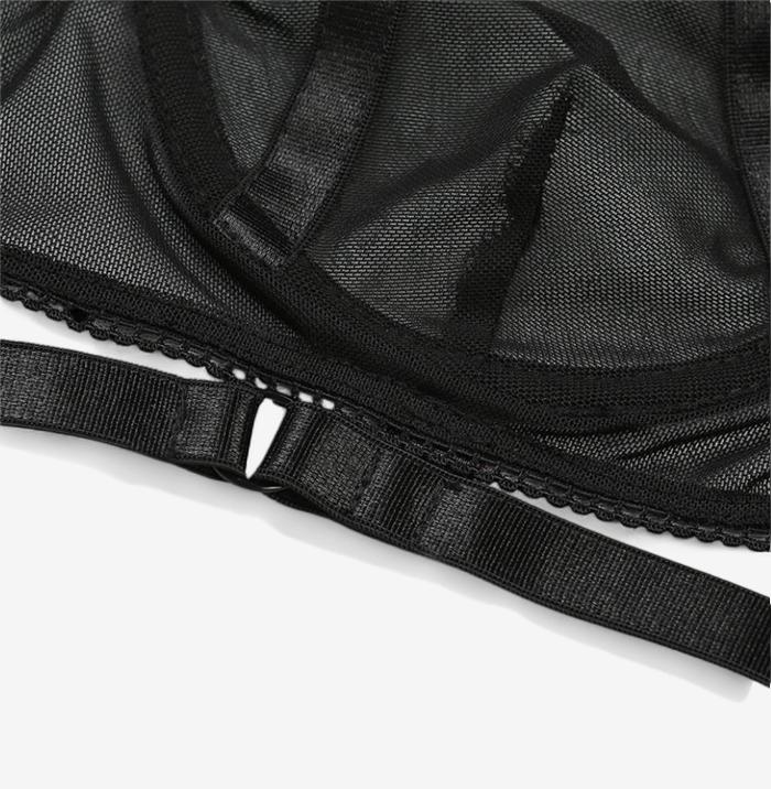 Crimson Edge Mesh Lingerie Set-Black-L-Basques-StylinArts