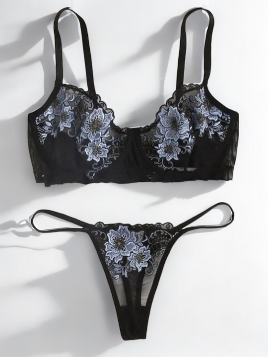 Nytheris Embroidered Lace Lingerie Set-Black-L-Bras and Briefs-StylinArts