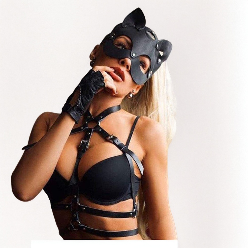 Charm Queen Leather Shapewear Set with Chains, Mask & Accessories