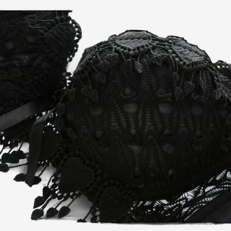 Aurora Embroidered Lingerie Set-Black-70B-Bras and Briefs-StylinArts