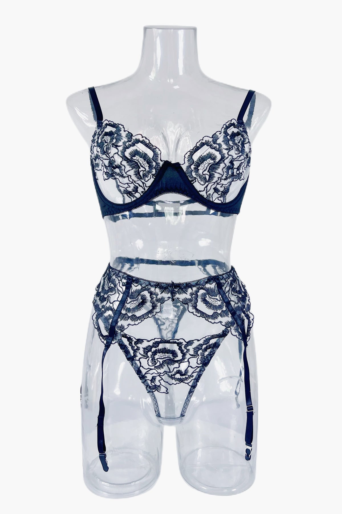 Elandra Embroidered Lace Intimate Set-Black-L-Basques-StylinArts