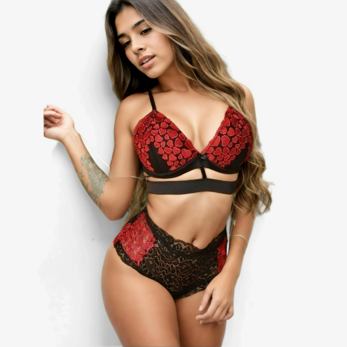Amara Rose Lace Set-Red-L-Bras and Briefs-StylinArts