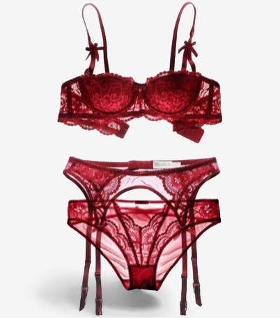 Maravelle Lace Balconette Lingerie Set-Red-70A-Basques-StylinArts