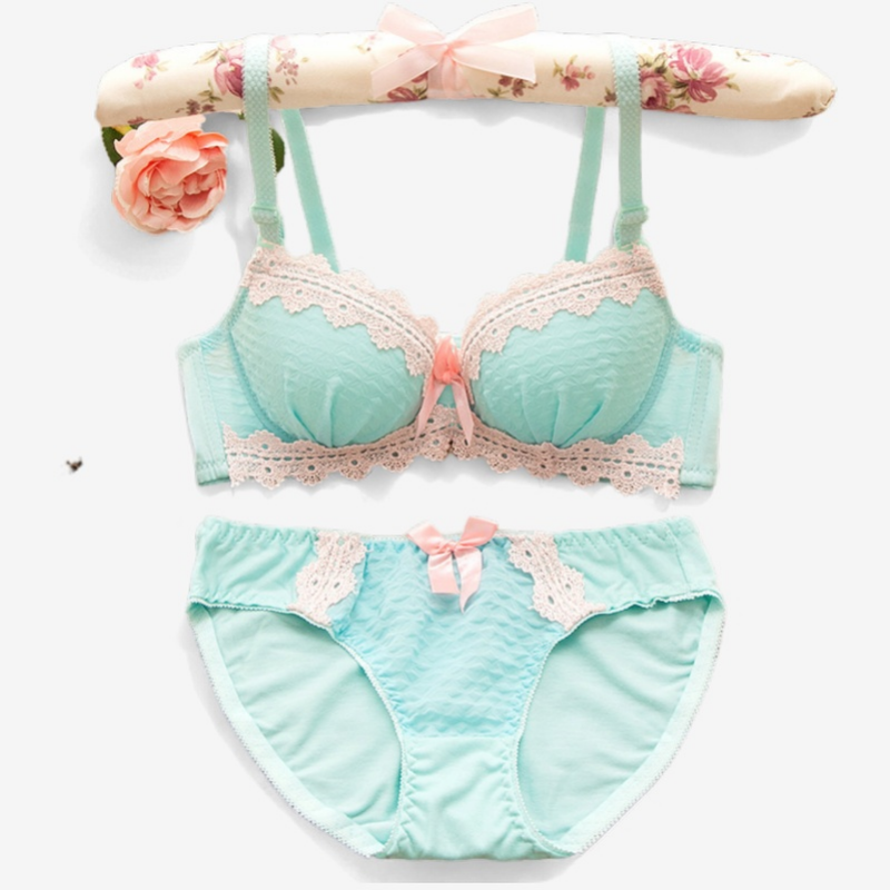 Sofia Pastel Mint Lace Lingerie Set-Sky Blue-32/70-Bra-StylinArts