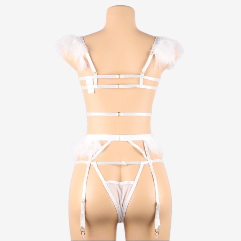 Celestia Plume Embroidered Garter Set-White-3XL-Basques-StylinArts