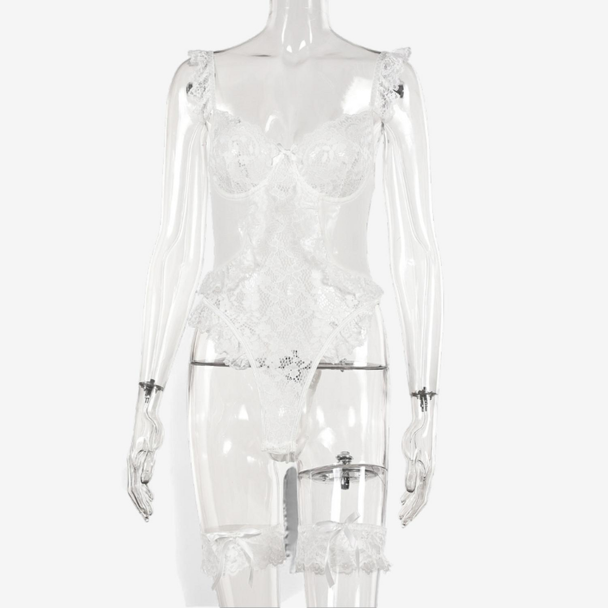 Luna Fleur Lace Bodysuit-White-L-Basques-StylinArts