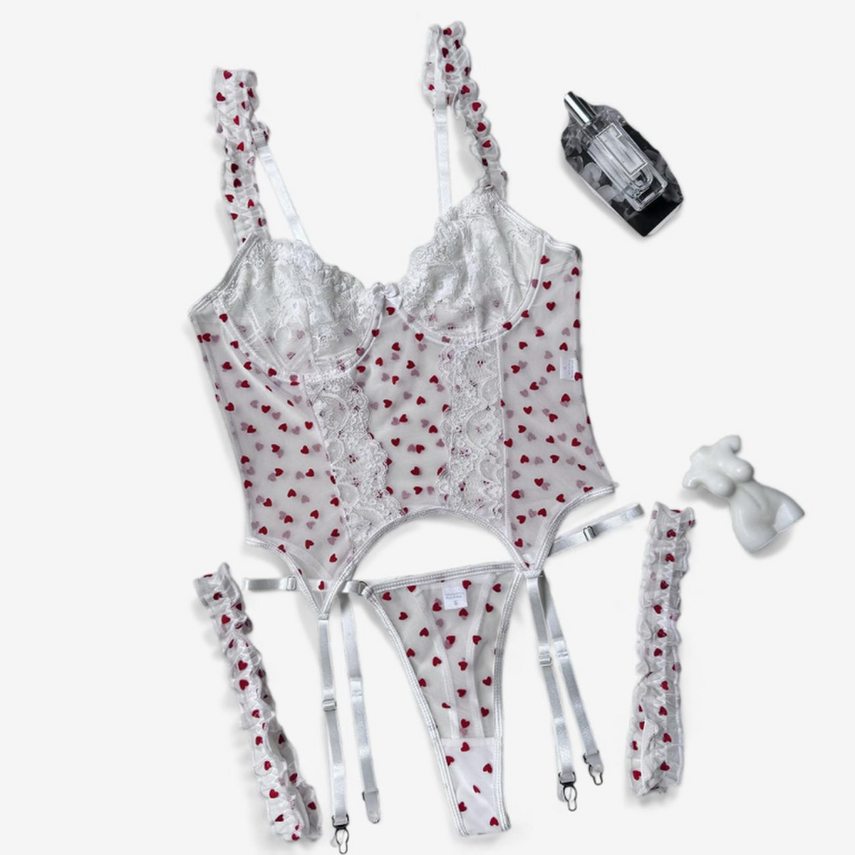 Noir Amour Lace Bodysuit-White-L-Basques-StylinArts