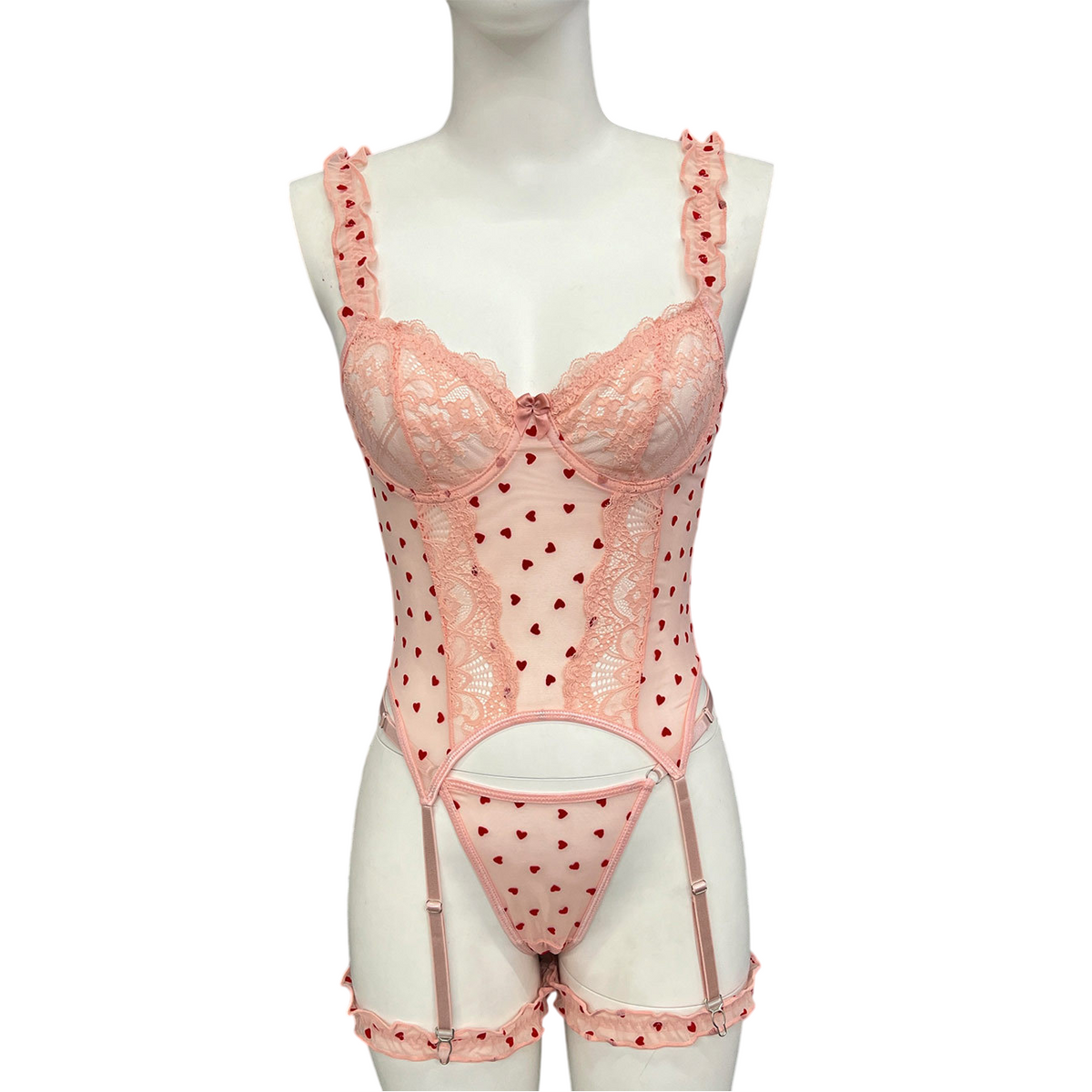 Noir Amour Lace Bodysuit-Pink-L-Basques-StylinArts
