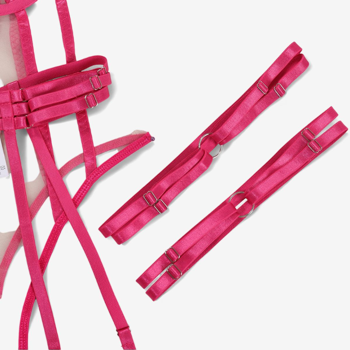 Calthea Strappy Harness Bodysuit-Red-L-Basques-StylinArts