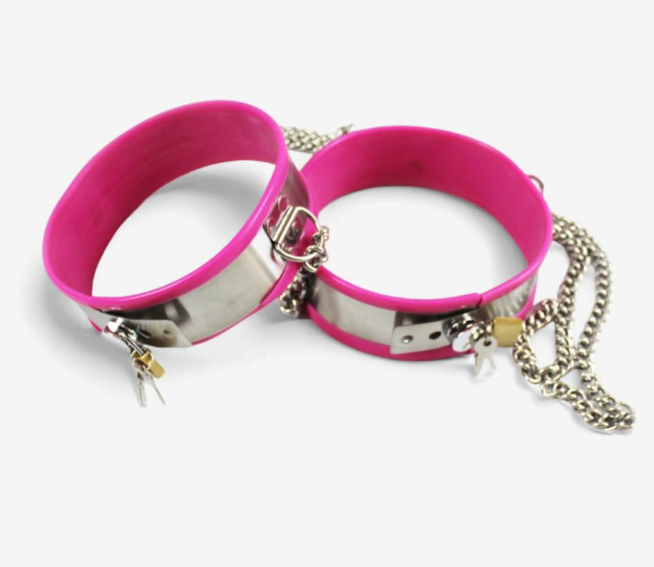 Luxury Silicone-Lined Steel Thigh Cuffs with Locking Chain – Multiple Colors-Bound to You-StylinArts