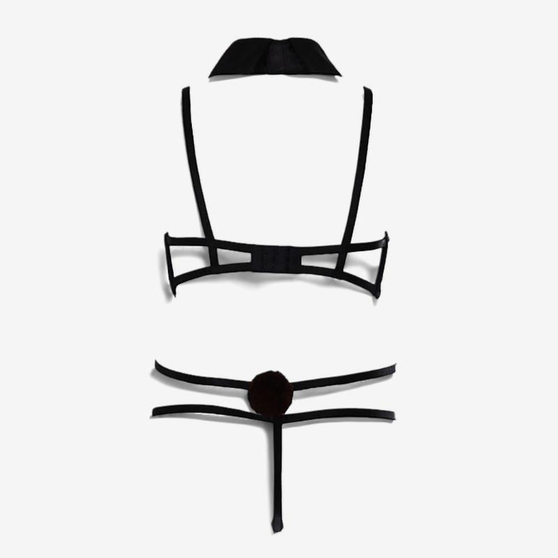 Seductive Bunny Role-Play Costume – Lace Ears & Strappy Lingerie Set-Intimate Roleplay Outfits-StylinArts