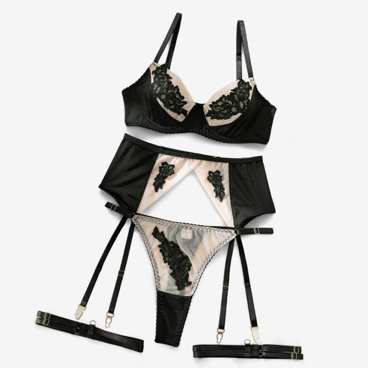 Lunara Satin Lace Lingerie Set-Skin Color-L-Basques-StylinArts