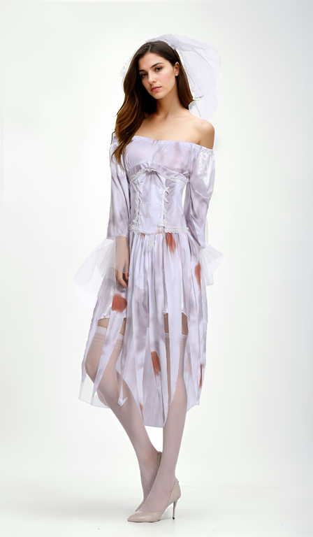 Haunted Bride Costume – Tattered Gown & Blood-Stained Lace-Intimate Roleplay Outfits-StylinArts