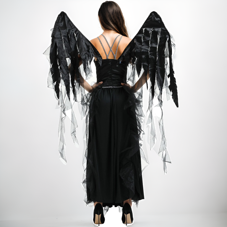 Dark Fallen Angel Costume – Gothic Wings & Midnight Gown-Intimate Roleplay Outfits-StylinArts