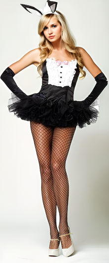 Seductive Bunny Hostess Costume – Tuxedo Dress, Ears & Gloves