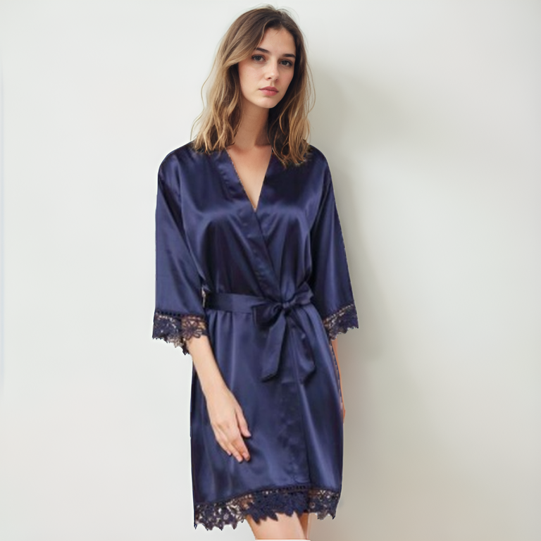 Navy Silk Robe – Lace Elegance & All-Night Comfort | StylinArts-Robes-StylinArts
