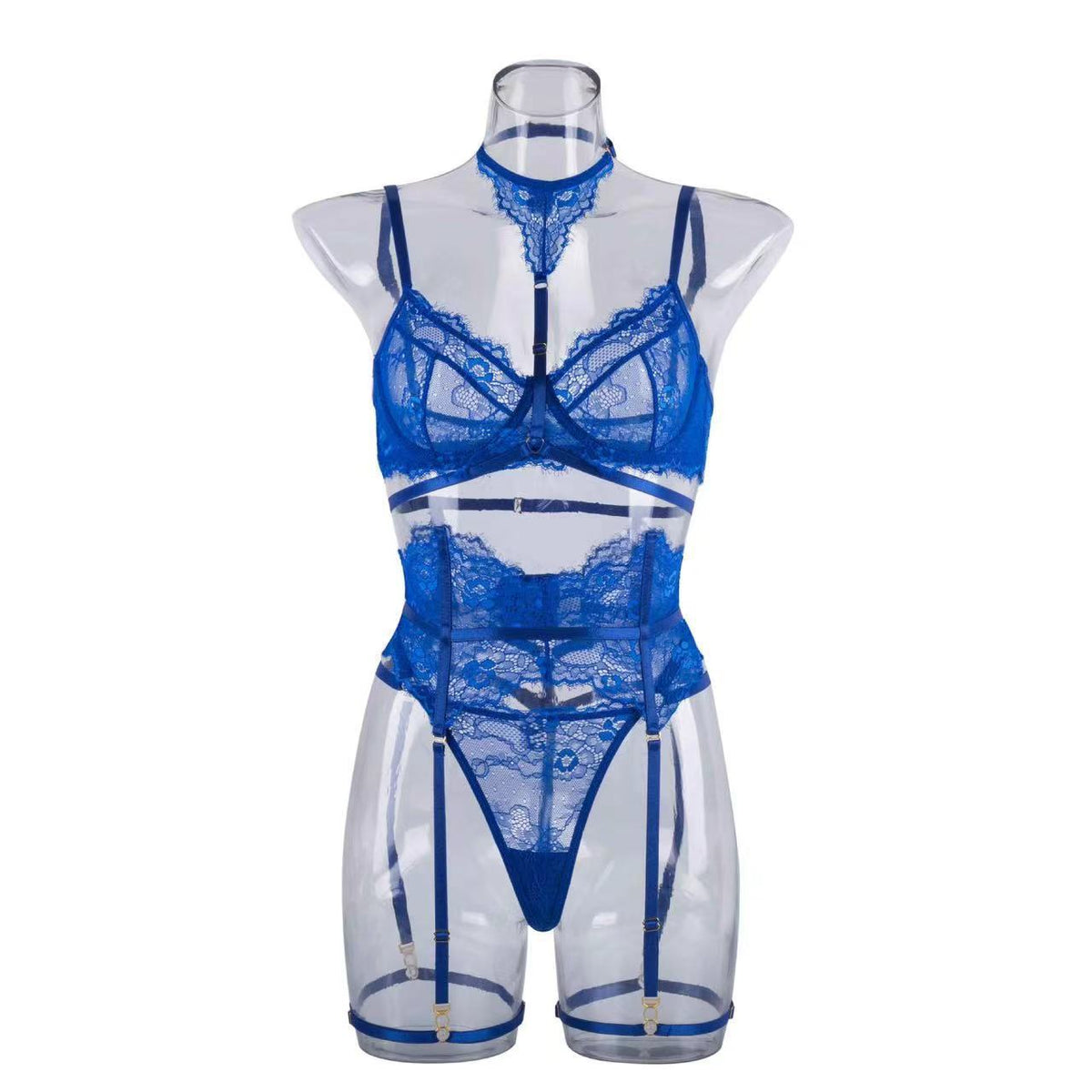 Seravine Lace Harness Lingerie Set-Sapphire Blue-L-Basques-StylinArts