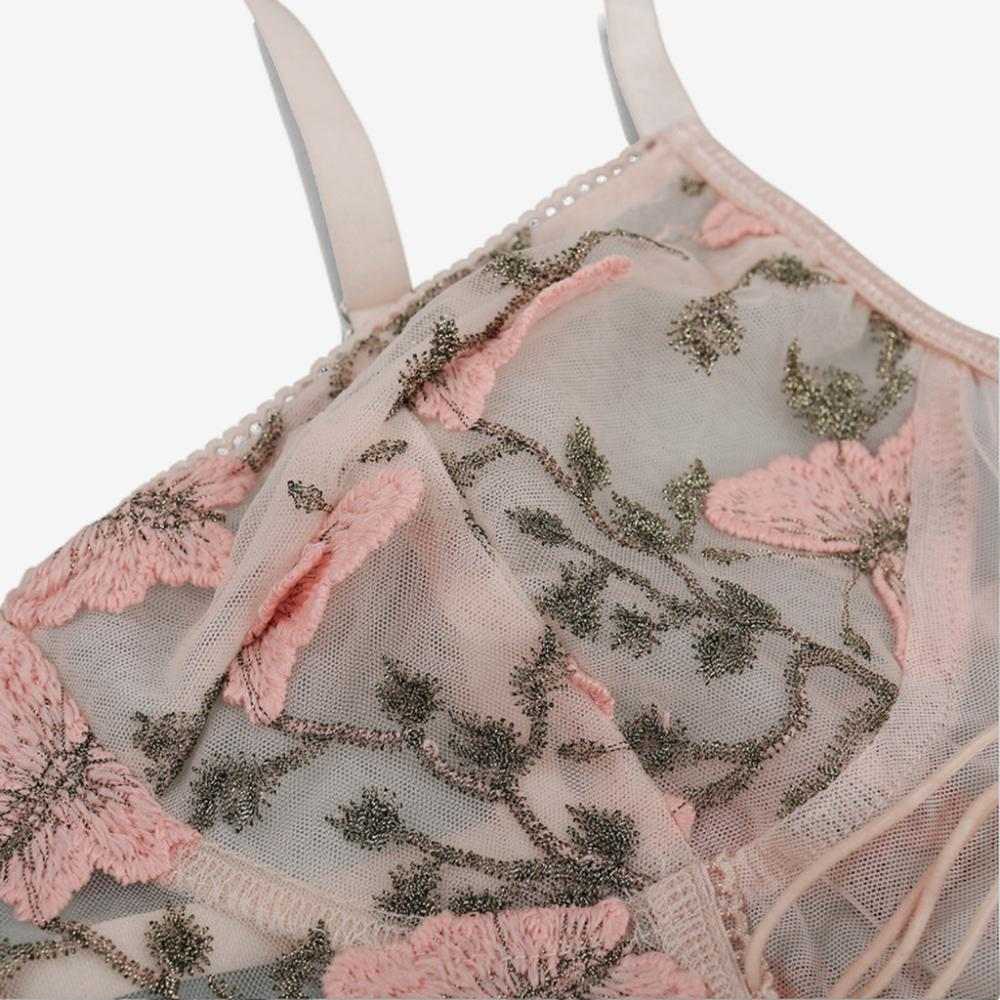 Lunaria Embroidered Illusion Bodysuit-Blue-L-Bodies & Teddies-StylinArts