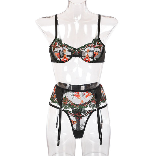 Enchanted Garden Embroidered Lingerie Set-Black-L-Basques-StylinArts