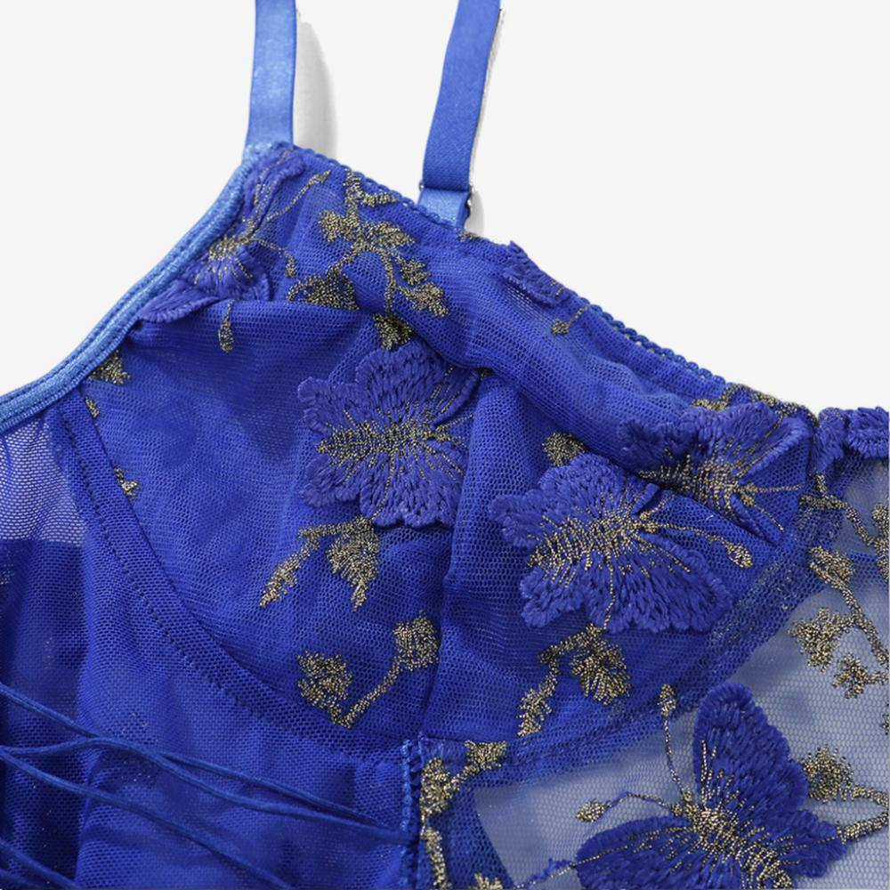 Lunaria Embroidered Illusion Bodysuit-Blue-L-Bodies & Teddies-StylinArts