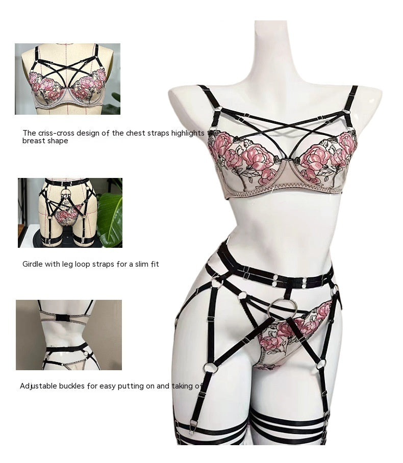 Celestine Embroidered Harness Set-Pink-L-Basques-StylinArts