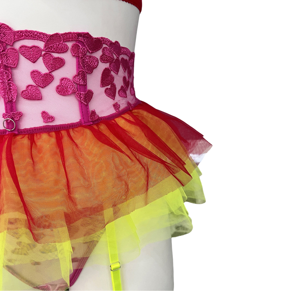 Carnivale Heart Tulle Garter Set-Rose Red-L-Basques-StylinArts