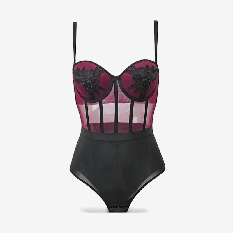 Vespera Appliqué Panel Bodysuit-Purple-70B-Bodies & Teddies-StylinArts