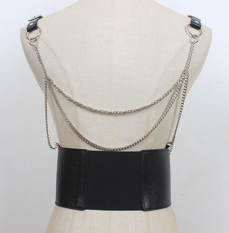 Chainlink Leather Harness Bra-Suspender Belts-StylinArts