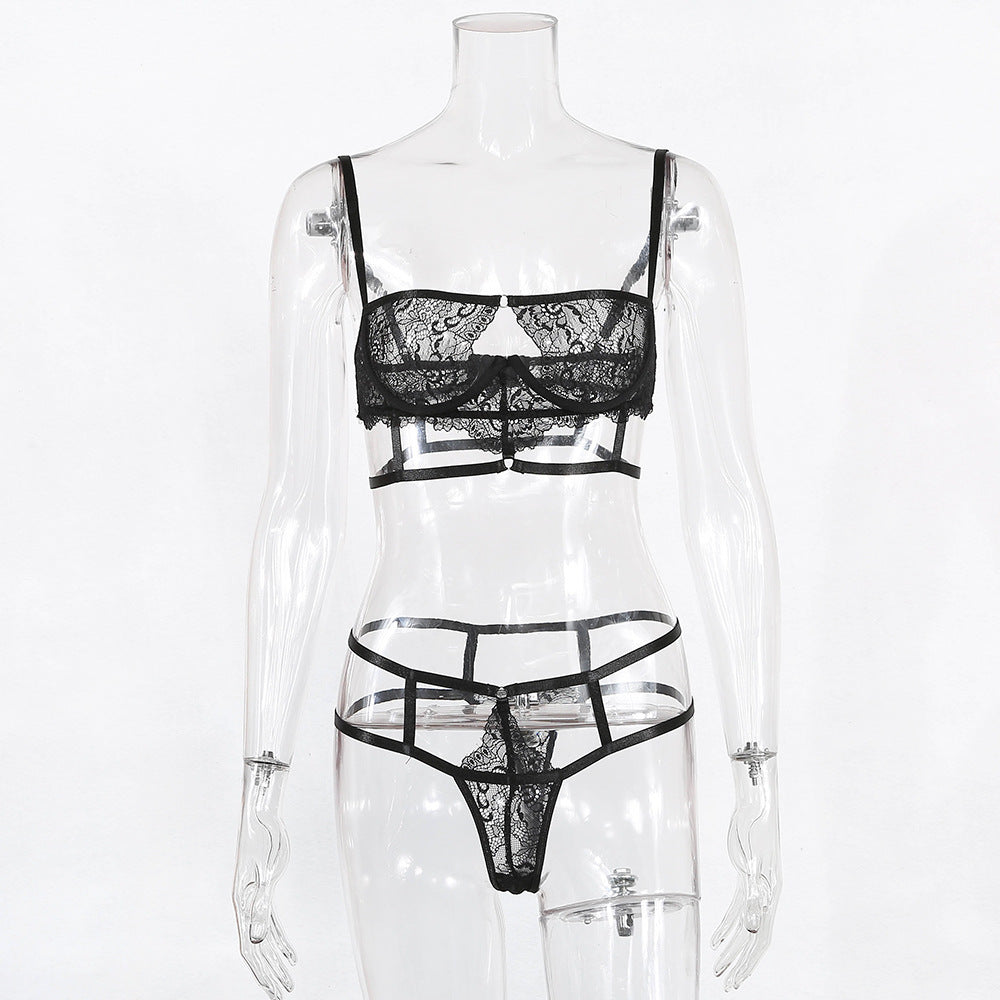 Ardentia Lace Strappy Set-Black-L-Bras and Briefs-StylinArts