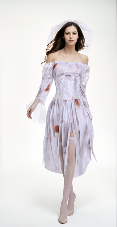 Haunted Bride Costume – Tattered Gown & Blood-Stained Lace-Intimate Roleplay Outfits-StylinArts