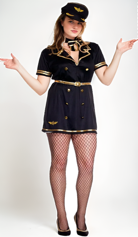 Flight Captain Costume – Pilot Dress with Hat & Gold Trim-Intimate Roleplay Outfits-StylinArts