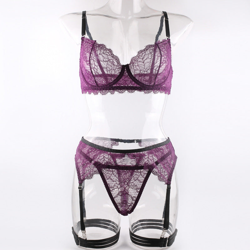 Marcella Scalloped Lace Lingerie Set-Purple-L-Basques-StylinArts