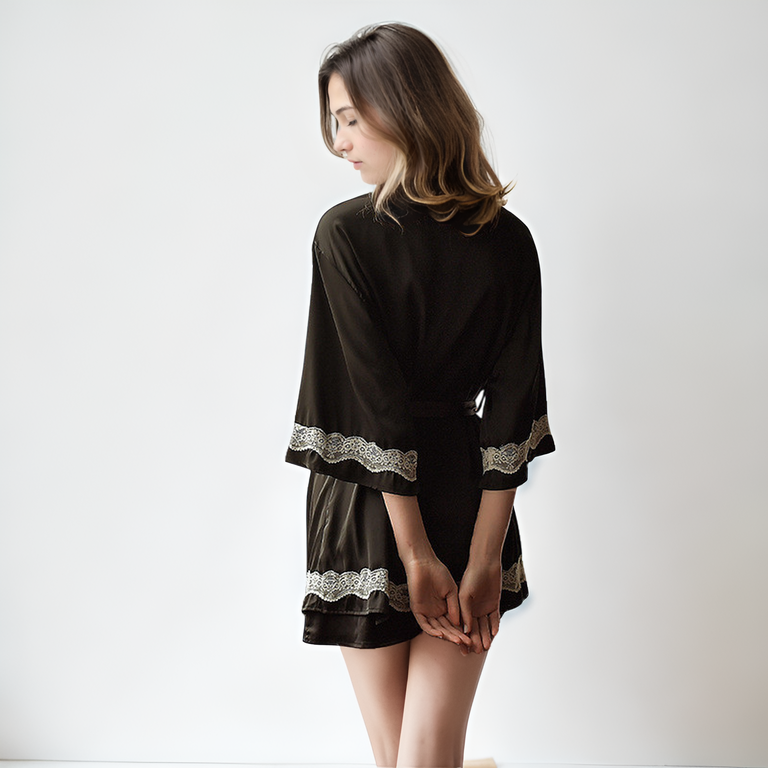 Silk Robe with Lace Trim - Effortless Allure | StylinArts-Robes-StylinArts