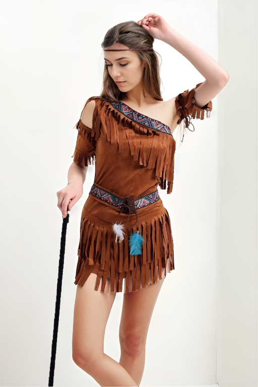 Seductive Tribal Huntress Costume – Fringe Dress & Feather Accents-Intimate Roleplay Outfits-StylinArts
