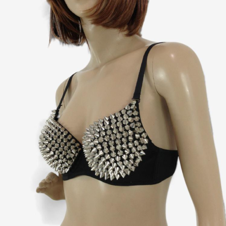 Aurelia Spike Underwire Bra-Silver-70B-Bras and Briefs-StylinArts