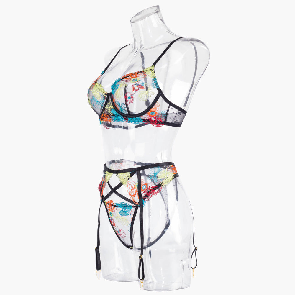 Nocturne Bloom Embroidered Garter Set-Black-L-Basques-StylinArts