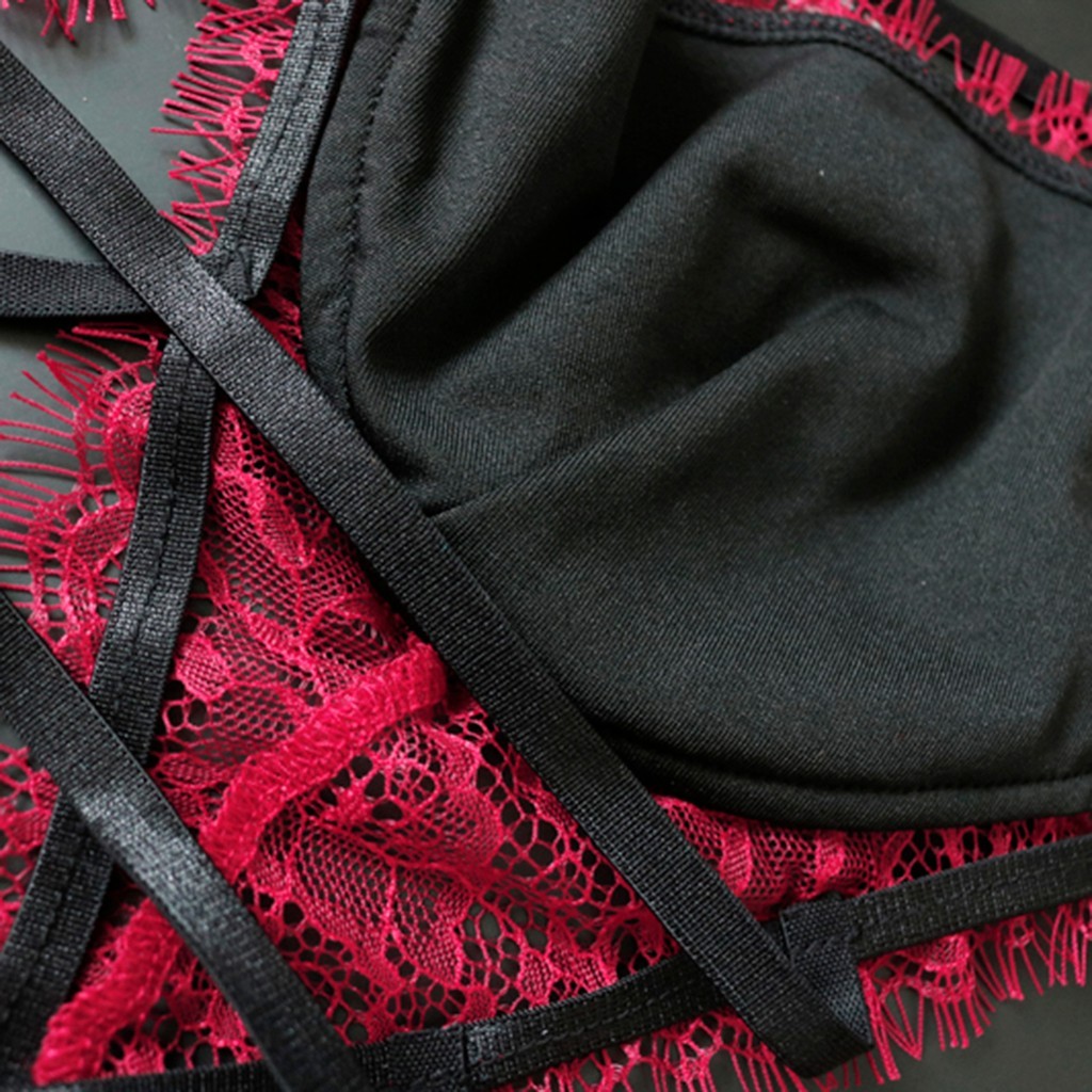 Crimson Temptress Lace & Harness Lingerie Set-Red-3XL-Basques-StylinArts