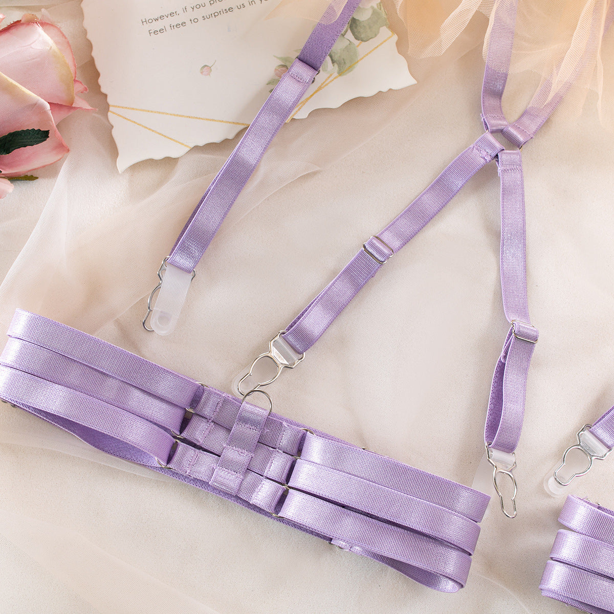 Aurivine Embroidered Mesh Harness Lingerie Set-Apricot-L-Basques-StylinArts