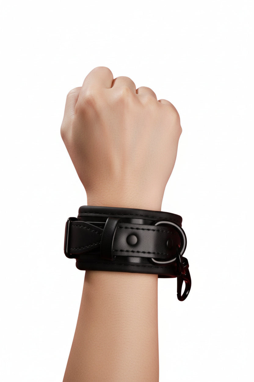 Luxe Noir Soft Leather Handcuffs – Adjustable Plush Luxury Accessory