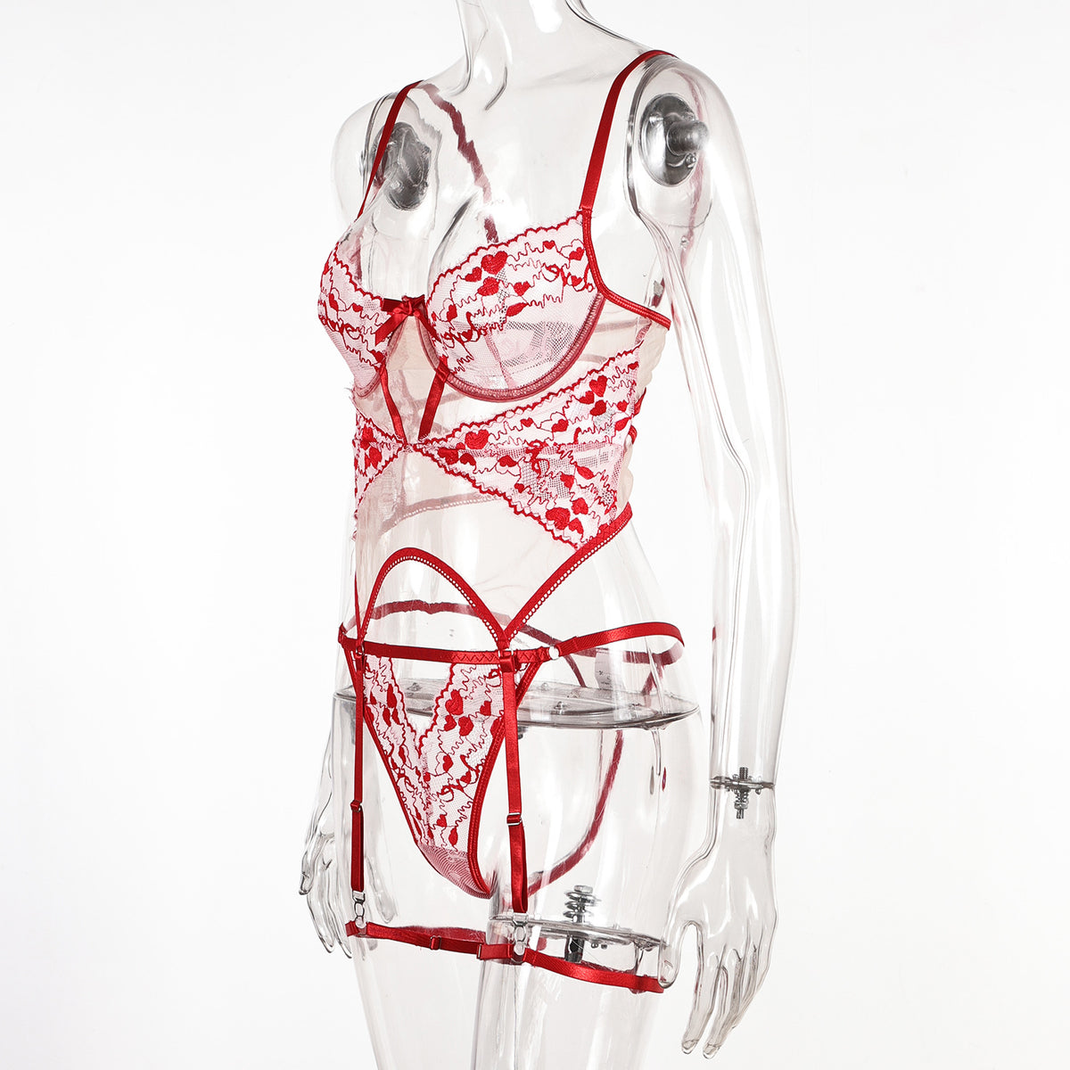 Crimson Whisper Lace Bodysuit-Red-L-Basques-StylinArts